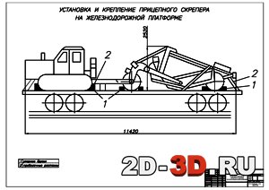 Крепление прицепного скрепера на железнодорожной платформе