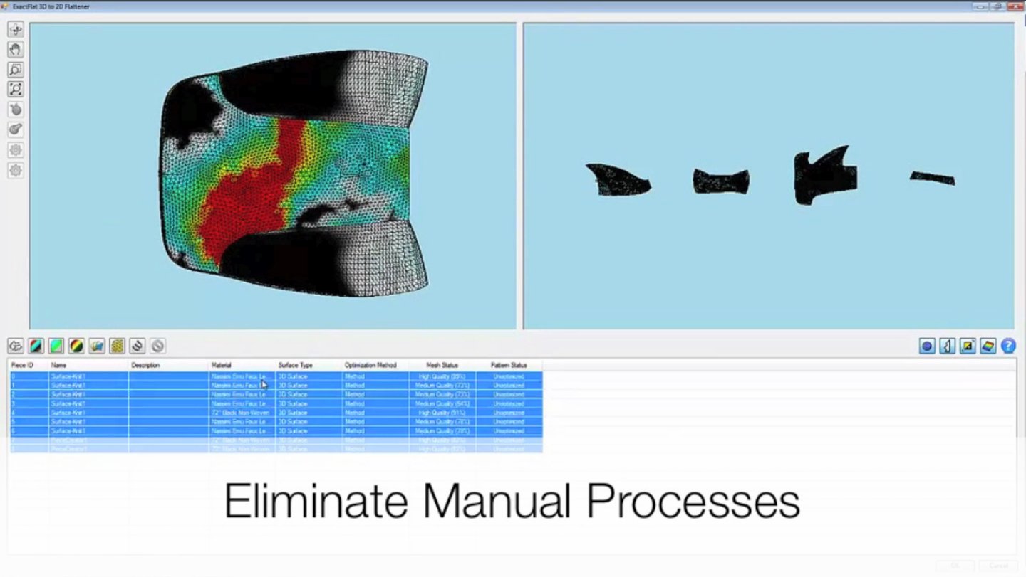 Для проектирования и разработки выкроек мягких товаров и тканей используется ExactFlat — инновационная надстройка для SolidWorks, которая преобразует 3D модели в 2D, создавая лучшие шаблоны для гибких материалов.