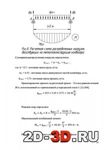 Расчетная схема распределенных нагрузок, действующих на металлоконструкцию конвейера