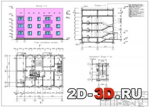 Фасад 1-5, Разрез 1-1, План типового этажа, фрагмент входа 1-го этажа
