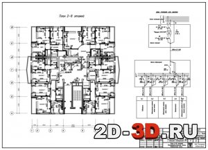 План 2-8 этажей (распределительные линии, розеточная сеть) ГП-3