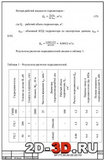 Результаты расчетов гидродвигателей
