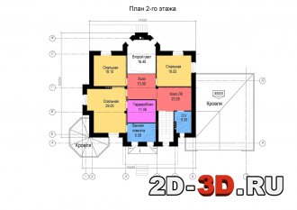 Второй этаж с указанием площади комнат на картинке