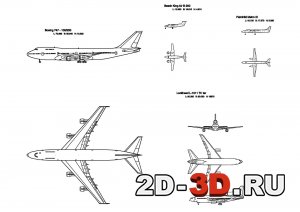 Габаритные чертежи самолётов для AutoCAD dwg