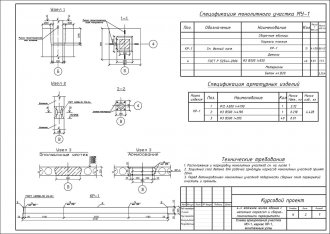Схема армирования участка МУ-1, каркас КР-1, монтажные узлы