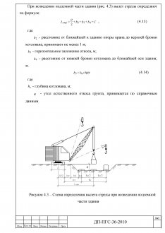 Схема определения вылета стрелы при возведении подземной части здания