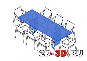3Д модель обеденного стола со стульями в Revit