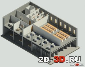 3D модель офиса в стиле Хай-Тек с чертежом DWG и моделью Revit