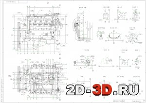 Двигатель КамАЗ 740.50-360 с оборудованием. Чертеж в Компас-3D